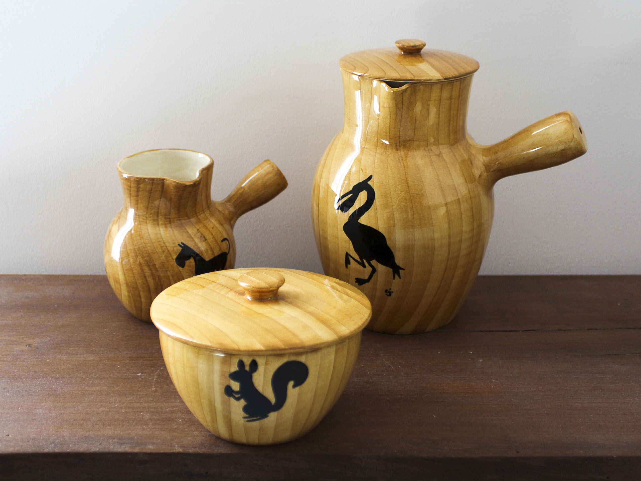 Ceramic coffee set imitation wood Grandjean-Jourdan Vallauris