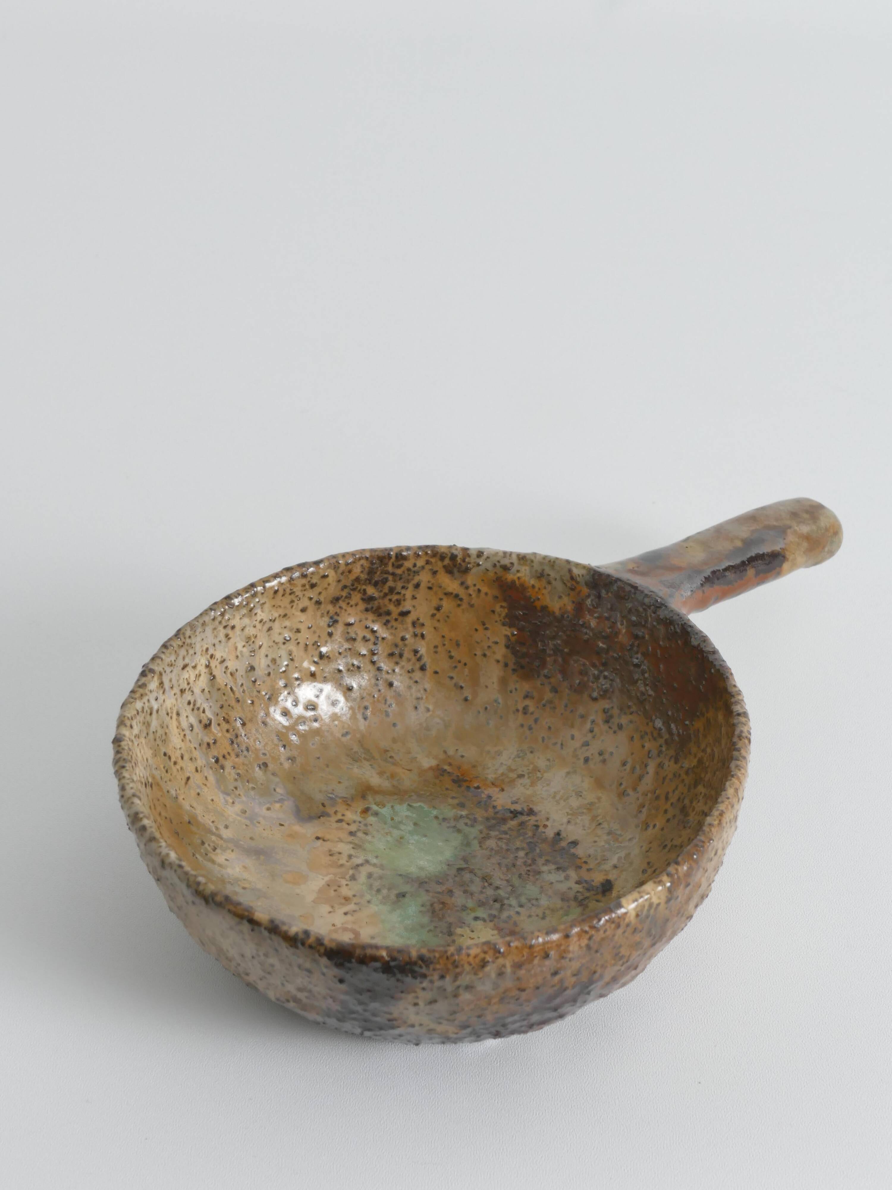 Textured Stoneware Bowl with Sculptural Handle, Handmade Studio Ceramic