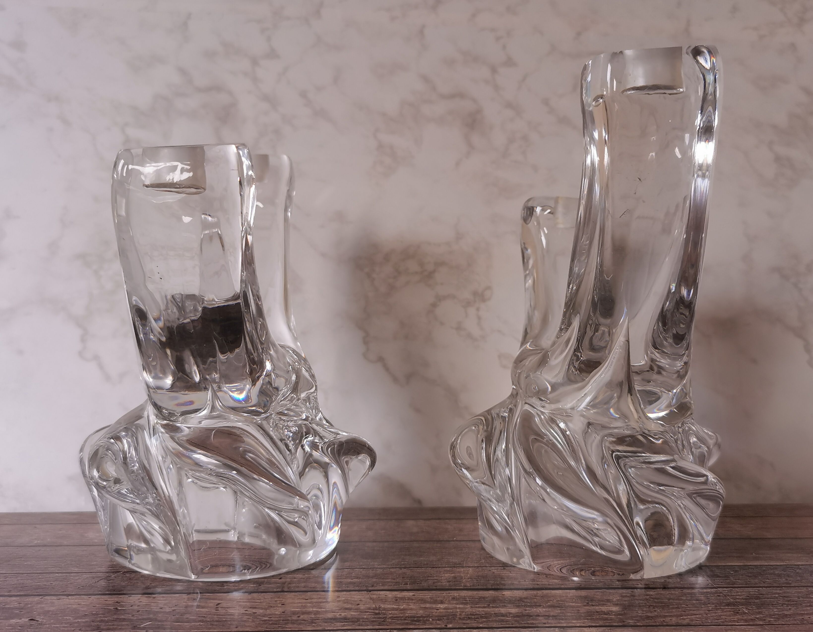 Pair of candle holders two crystal branches