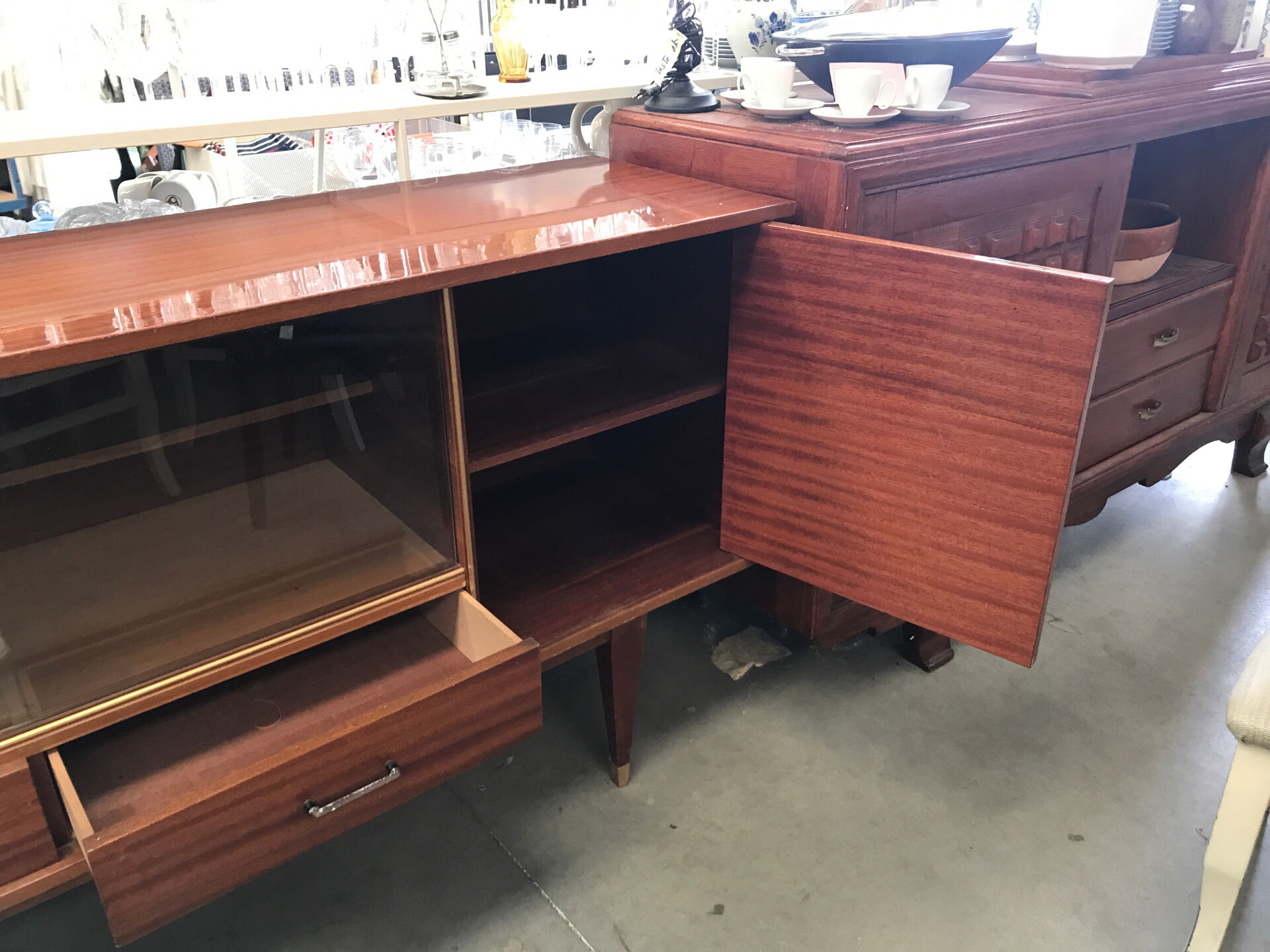 Vintage 1960s enfilade in varnished cherry wood.