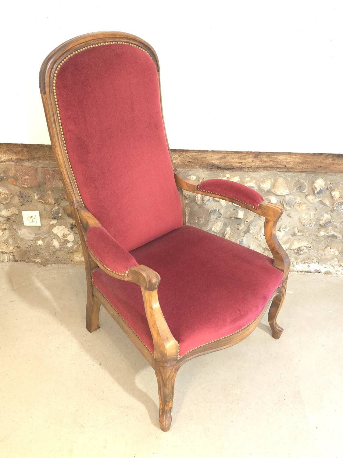 Voltaire red velvet armchair