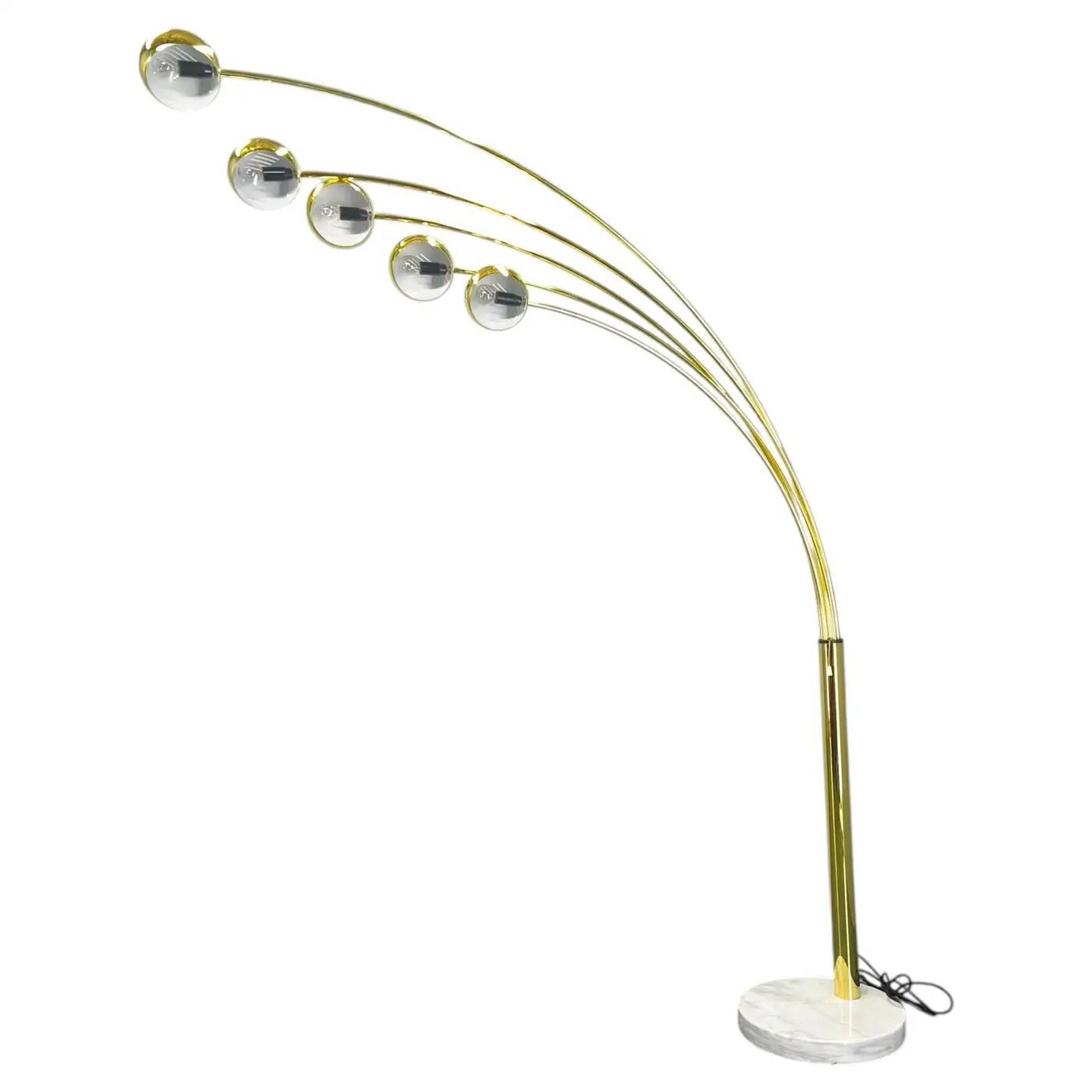 Danish Arc Floor Lamp by Bilka Brass Marble, 1970s