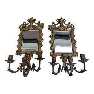 Appliques miroir bougeoir en bronze