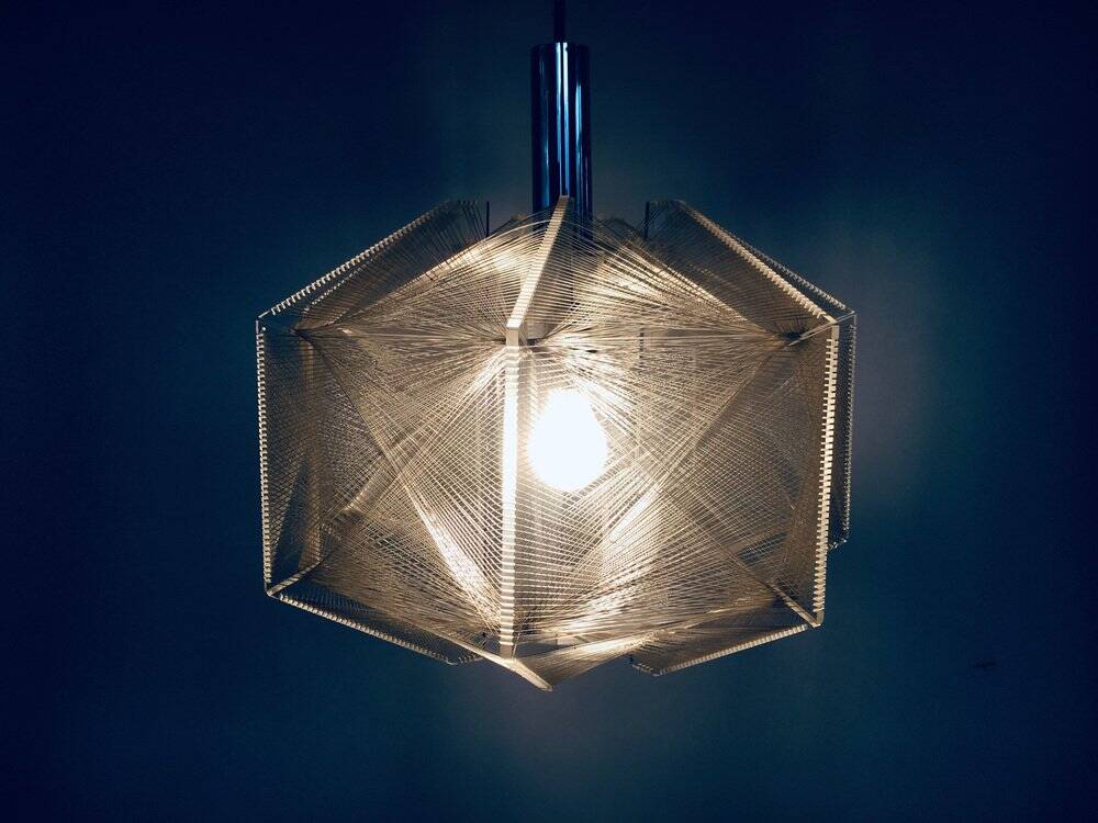 Vintage wire pendant lamp attributed to Paul Secon for Sompex, Germany, 1970s.