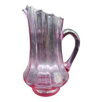 Pretty old blown glass pitcher on foot in Violine purple color