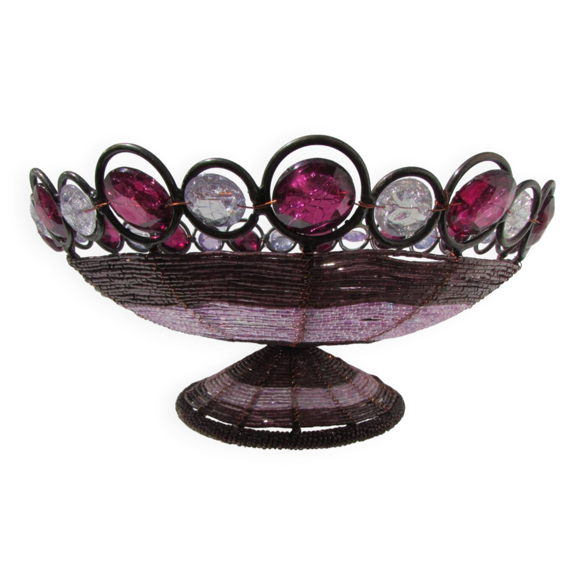 Fruit basket, bread, festive, in metal braided with pearls