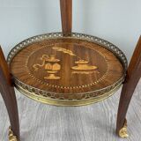 Marquetry Pedestal Table With Drawers And Round Top, 19th Century