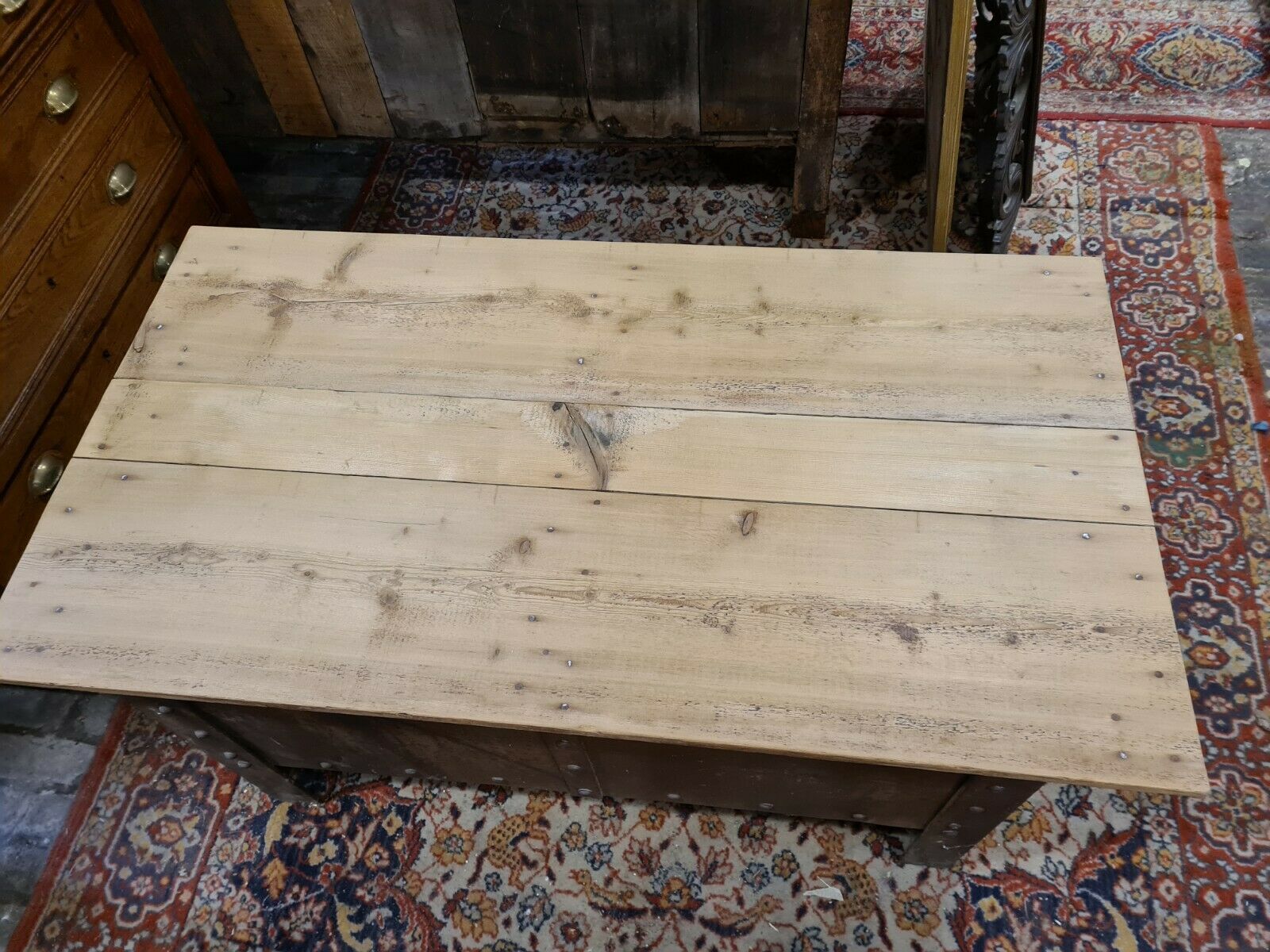 riveted iron and wood lounge table