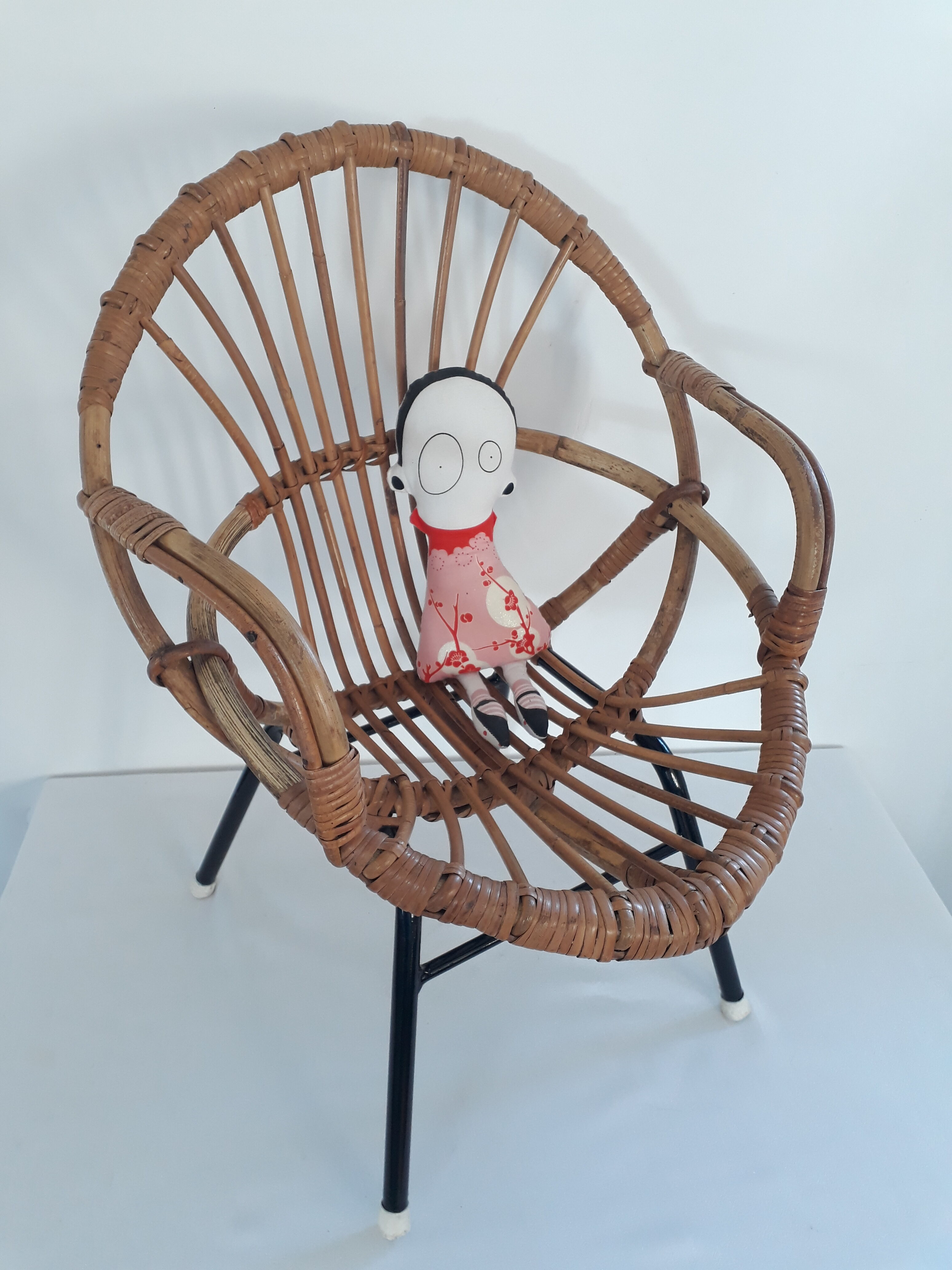 Fauteuil enfant vintage années 60/70 rotin et osier