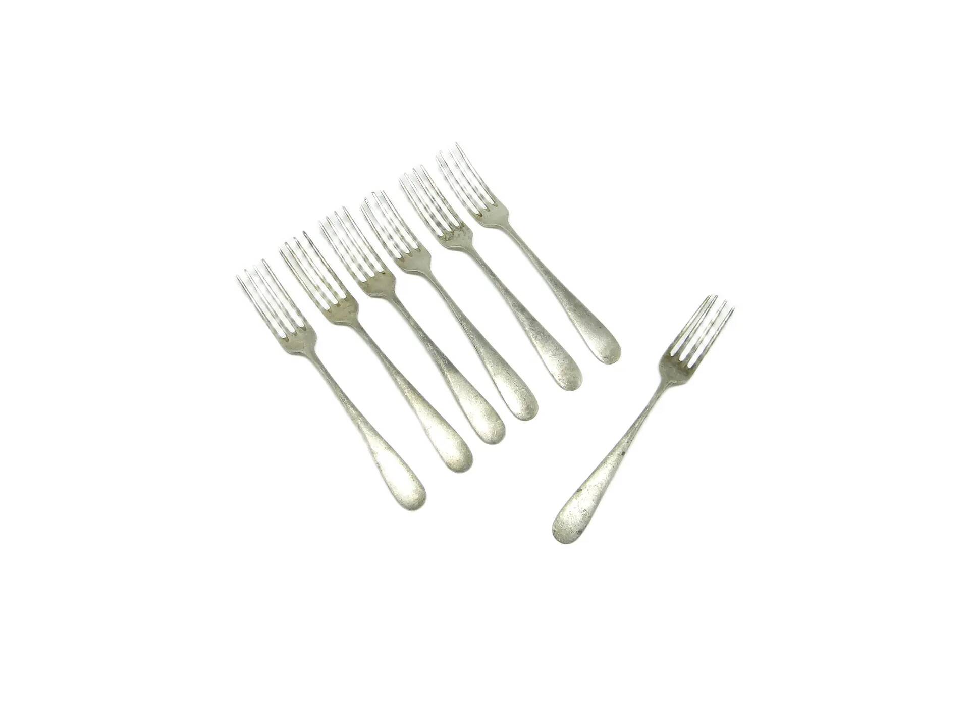 Set of forks, minimalism, silver-plated brass, Henneberg Brothers, Poland, 1930s