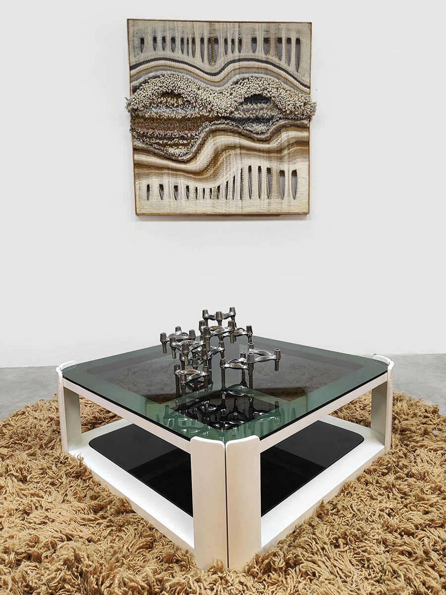 Vintage Italian space age design smoked glass coffee table 1970