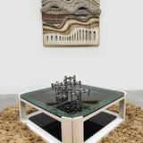 Vintage Italian space age design smoked glass coffee table 1970