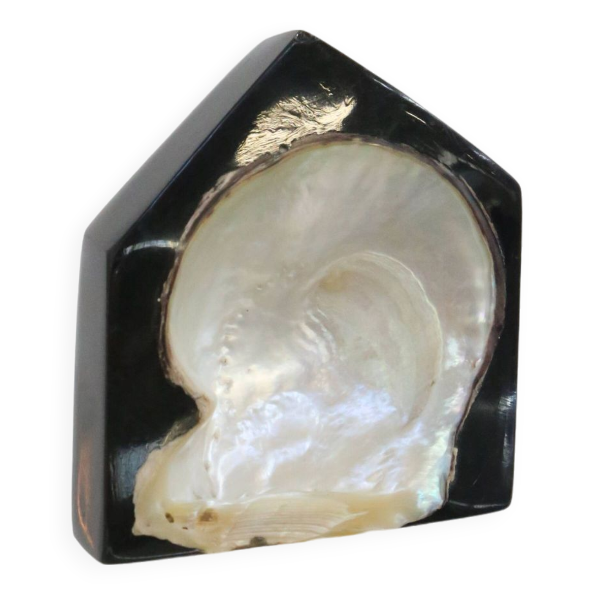 Ashtray, resin and mother-of-pearl inclusions, in the style of Jean Claude Dresse, 1970, vintage