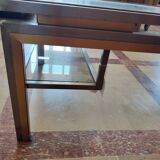 Guy lefèvre for maison jansen coffee table in brushed steel and brass 1970