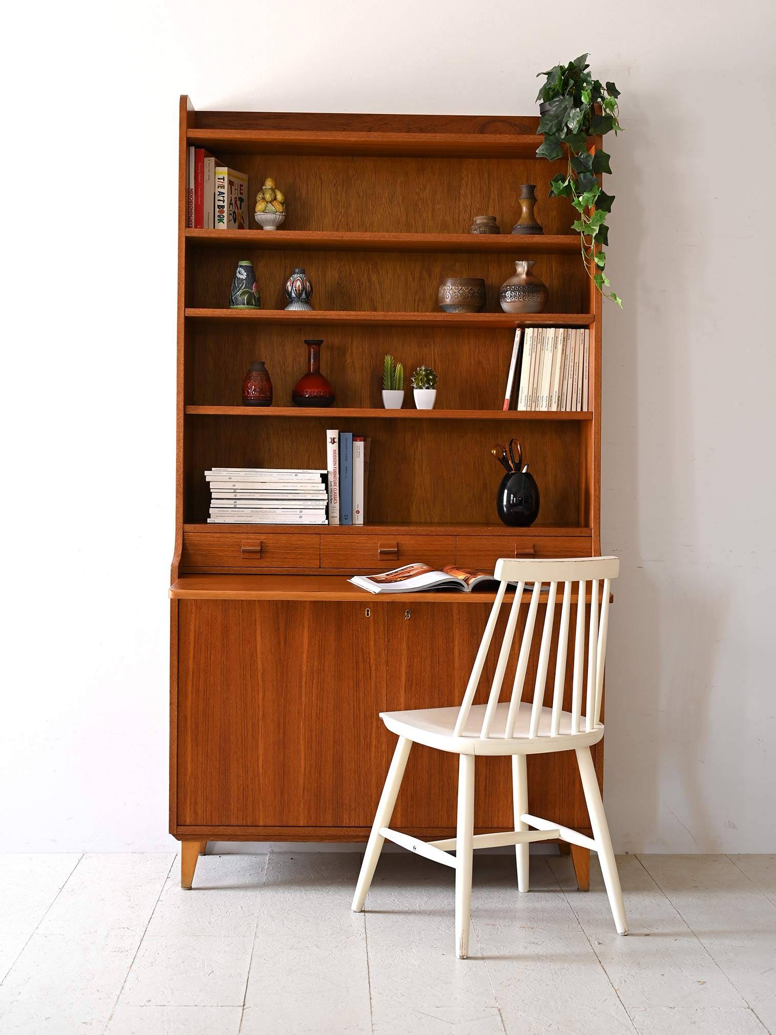 Vintage bookcase with pull-out desk