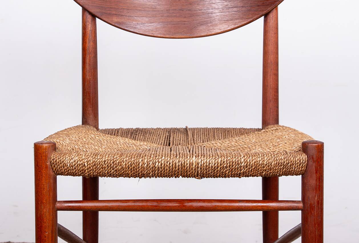 6 Danish chairs in teak and sea rush, model 316 by Peter Hvidt 1960.