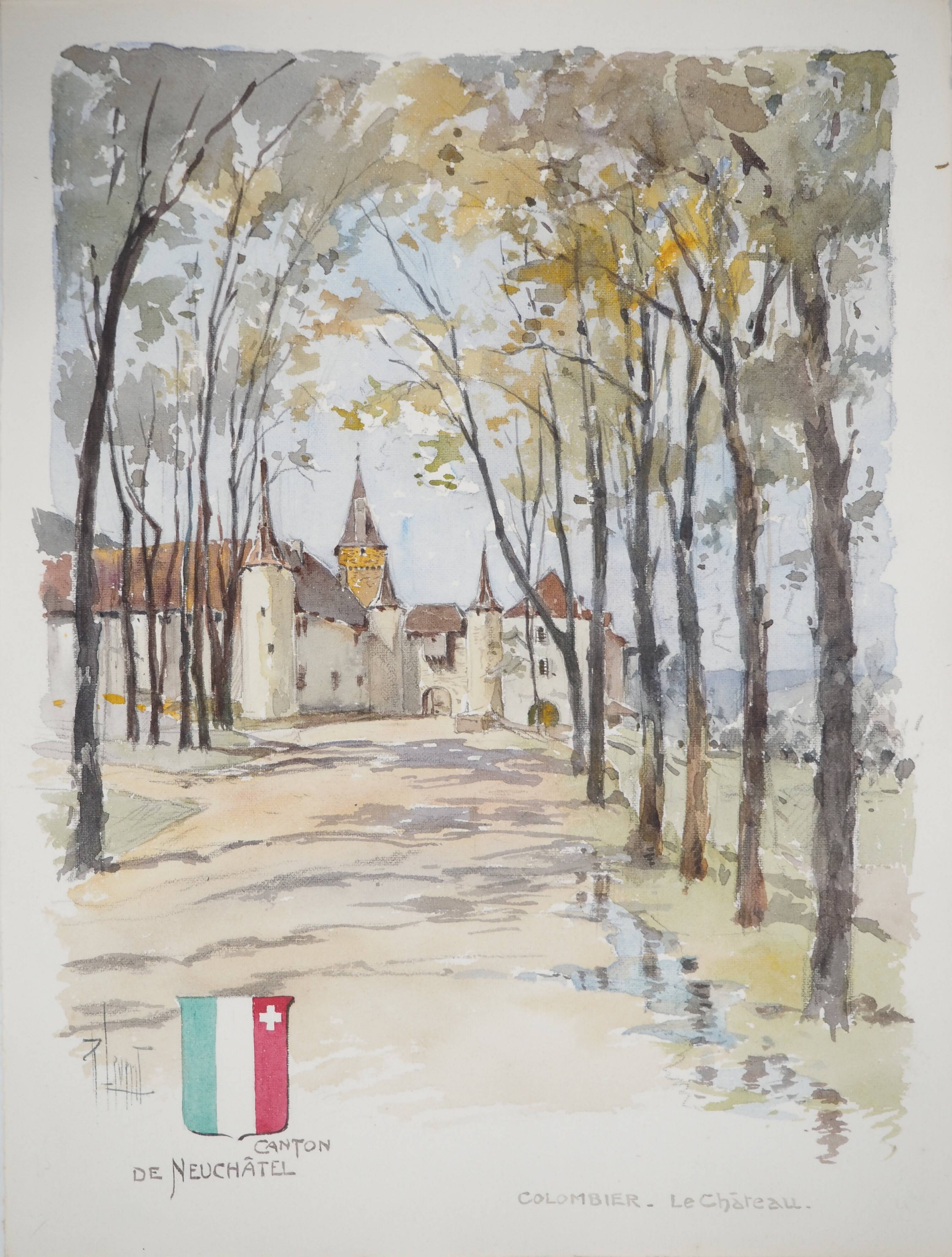 René LEVERD: Switzerland, Château de Colombier, original signed watercolour.