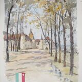 René LEVERD: Switzerland, Château de Colombier, original signed watercolour.
