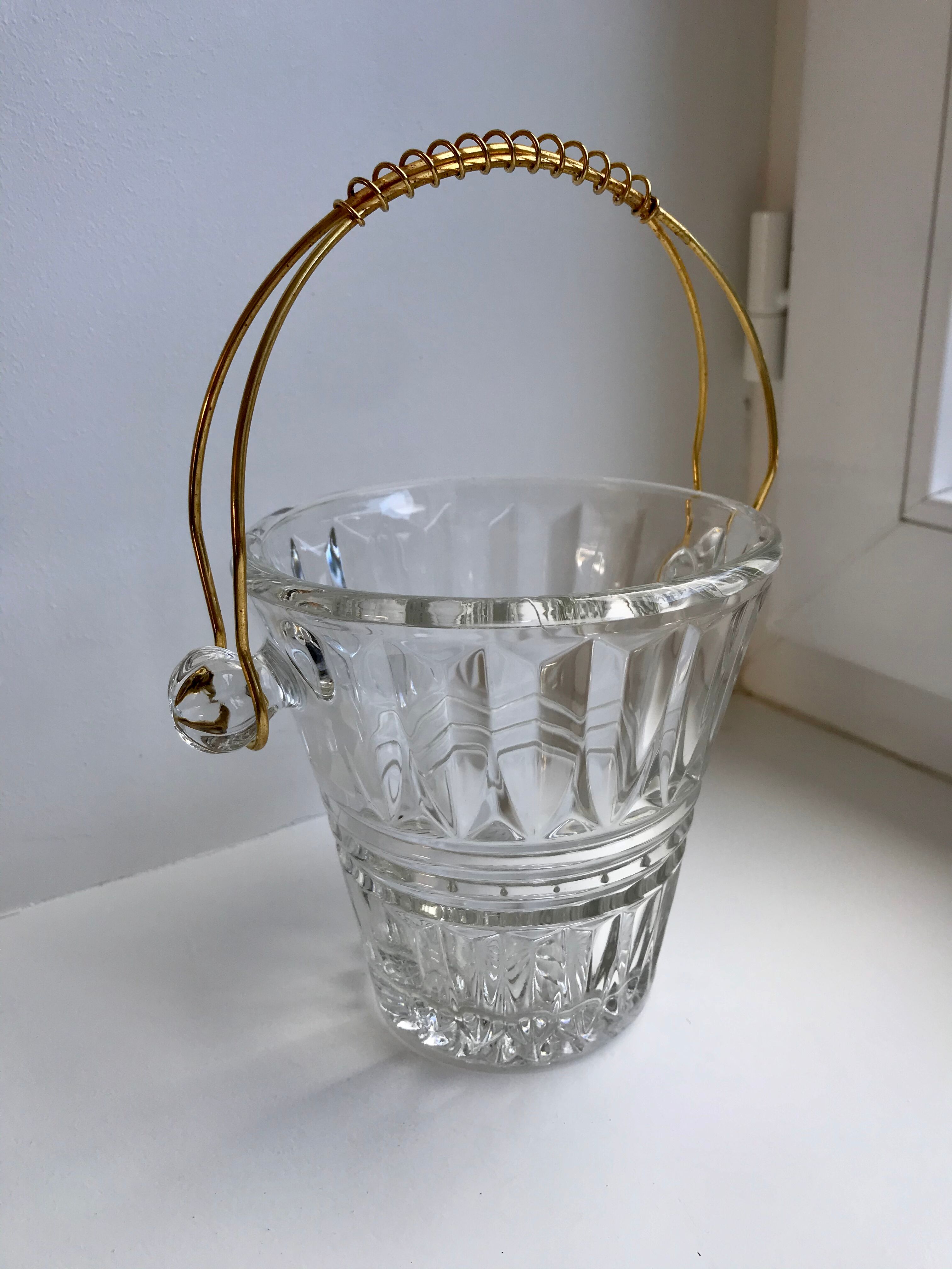 Glass and gold metal ice bucket 60s-70s