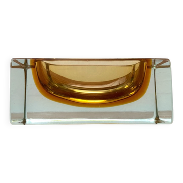 Mid-Century Sommerso Murano Glass Block Bowl, 1960s