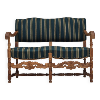 1960s, Danish 2 seater sofa, original condition, furniture wool fabric, solid oak wood.