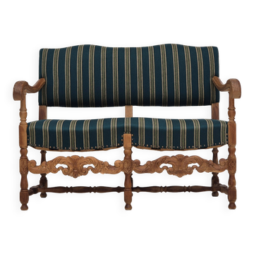 1960s, Danish 2 seater sofa, original condition, furniture wool fabric, solid oak wood.