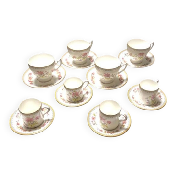 Vintage Coalport Persian Flower Tea Set: Bone China Demitasse & Tea Cups