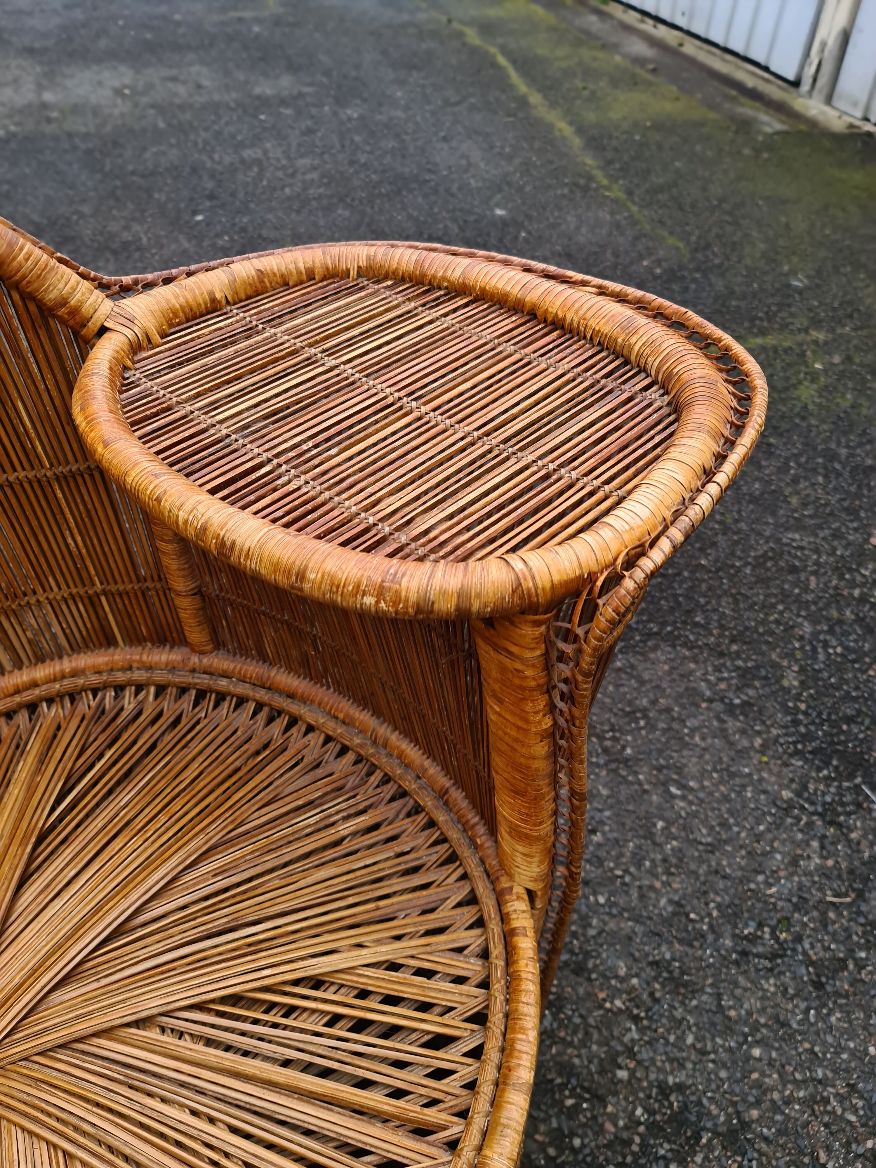 Bench rattan armchair model tablet phone 1960
