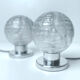 Paire de lampes de table vintage, verre structuré soufflé et chrome, annees 70