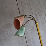 Illuminated cocktail cabinet in brown walnut and brass, multicoloured lampshades, 1950s.