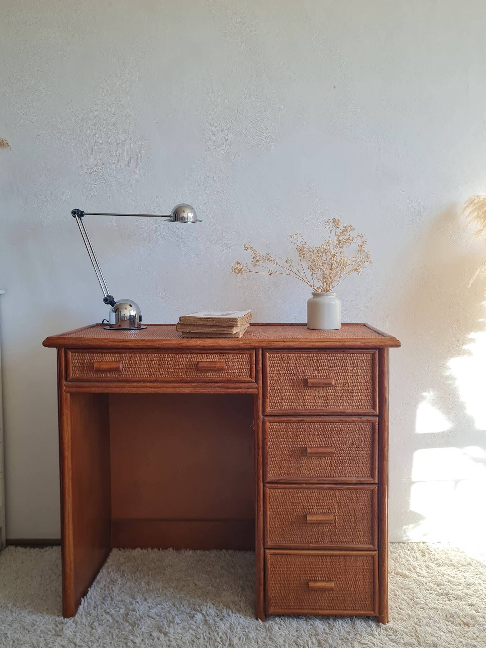 Vintage rattan desk from the 1970s.
