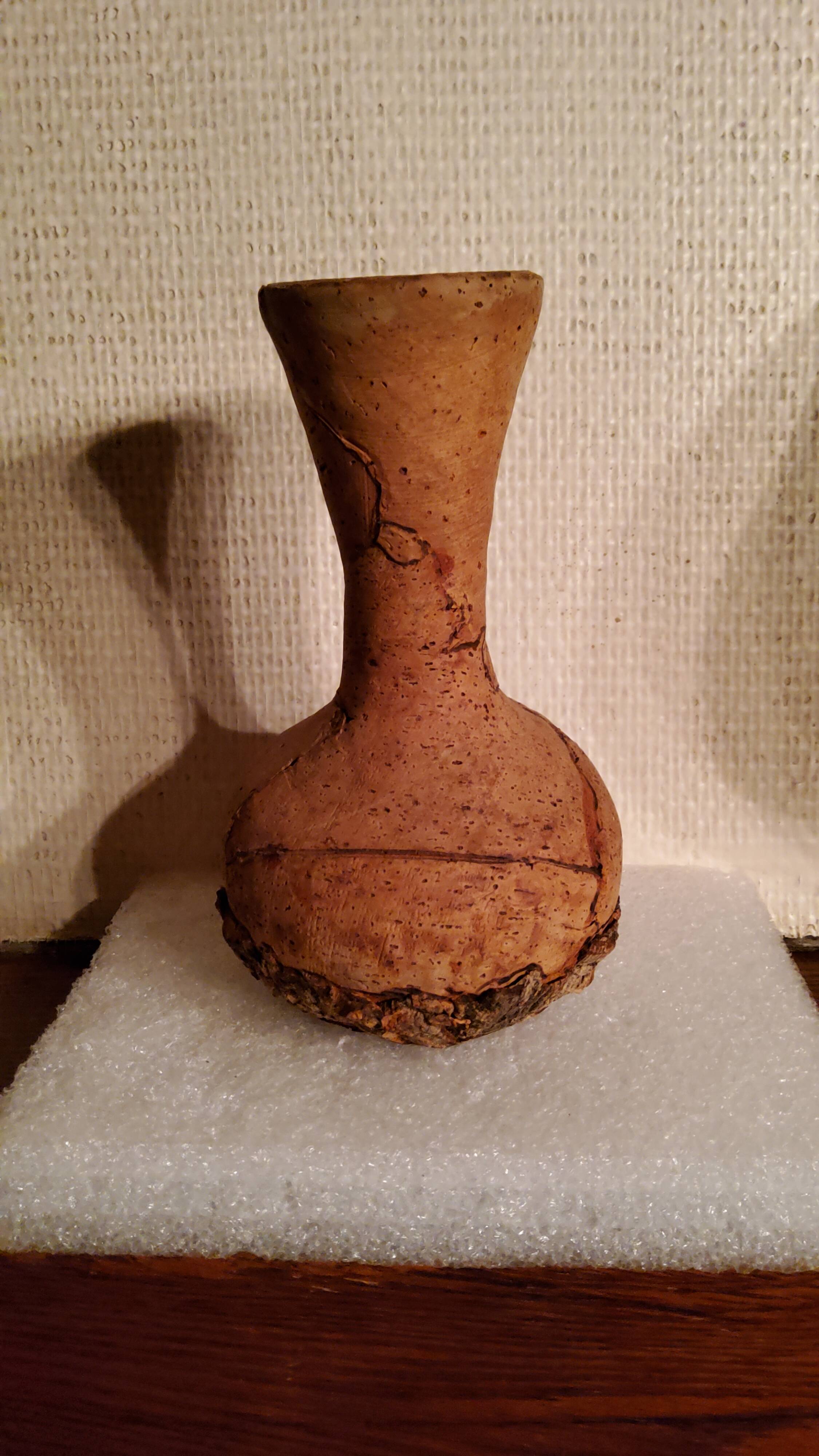 Terracotta vase covered with cork from the 70s