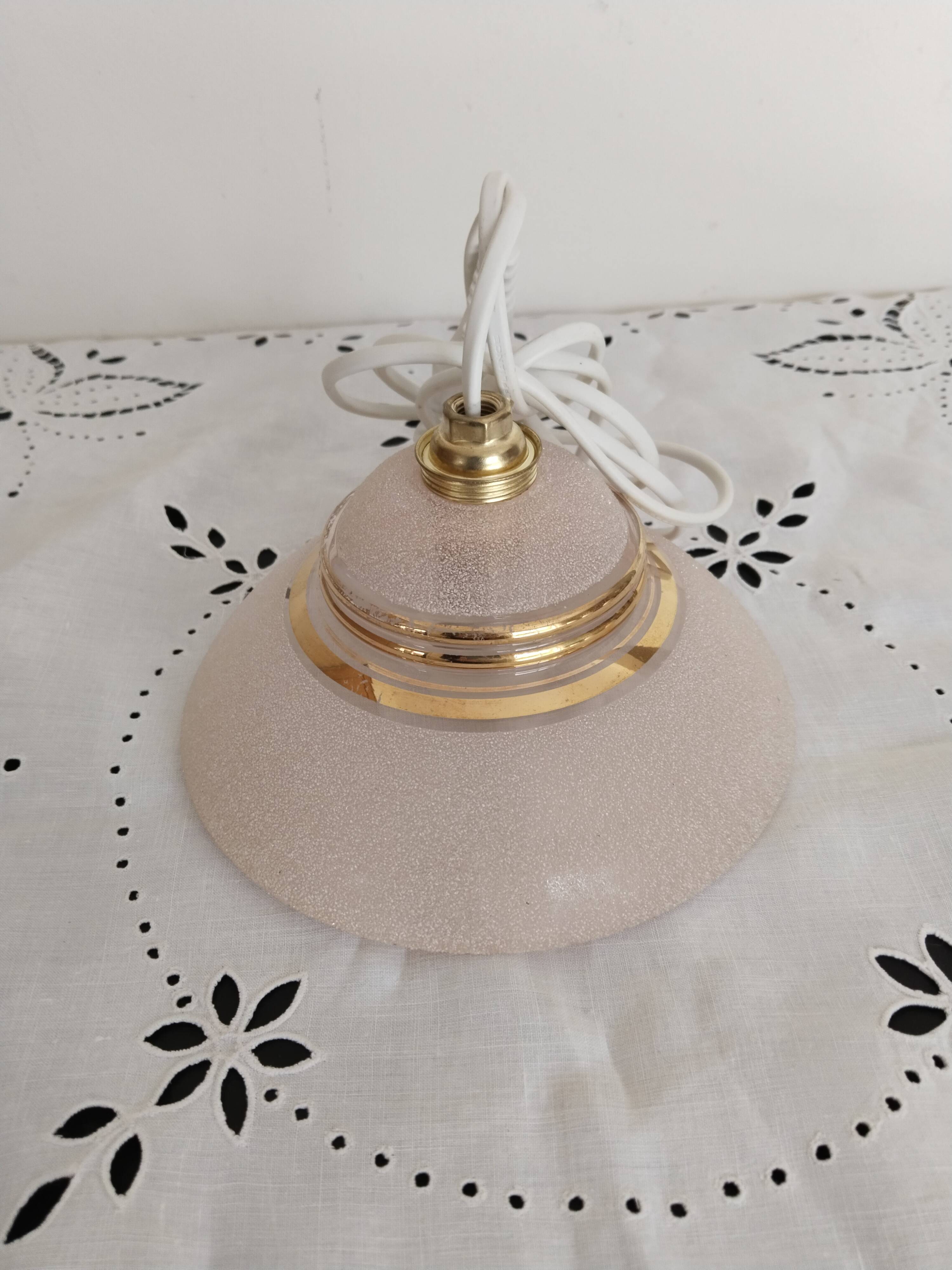 Suspension in pink and gold granite glass, portable lamp