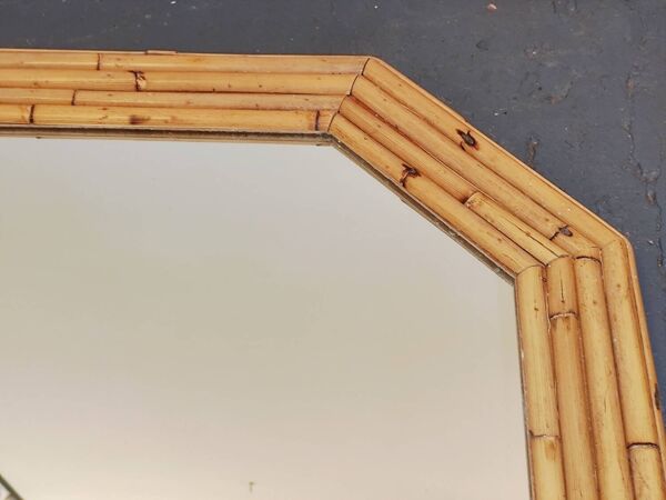 87 x 72 - Grand miroir bois bambou octogonal rotin