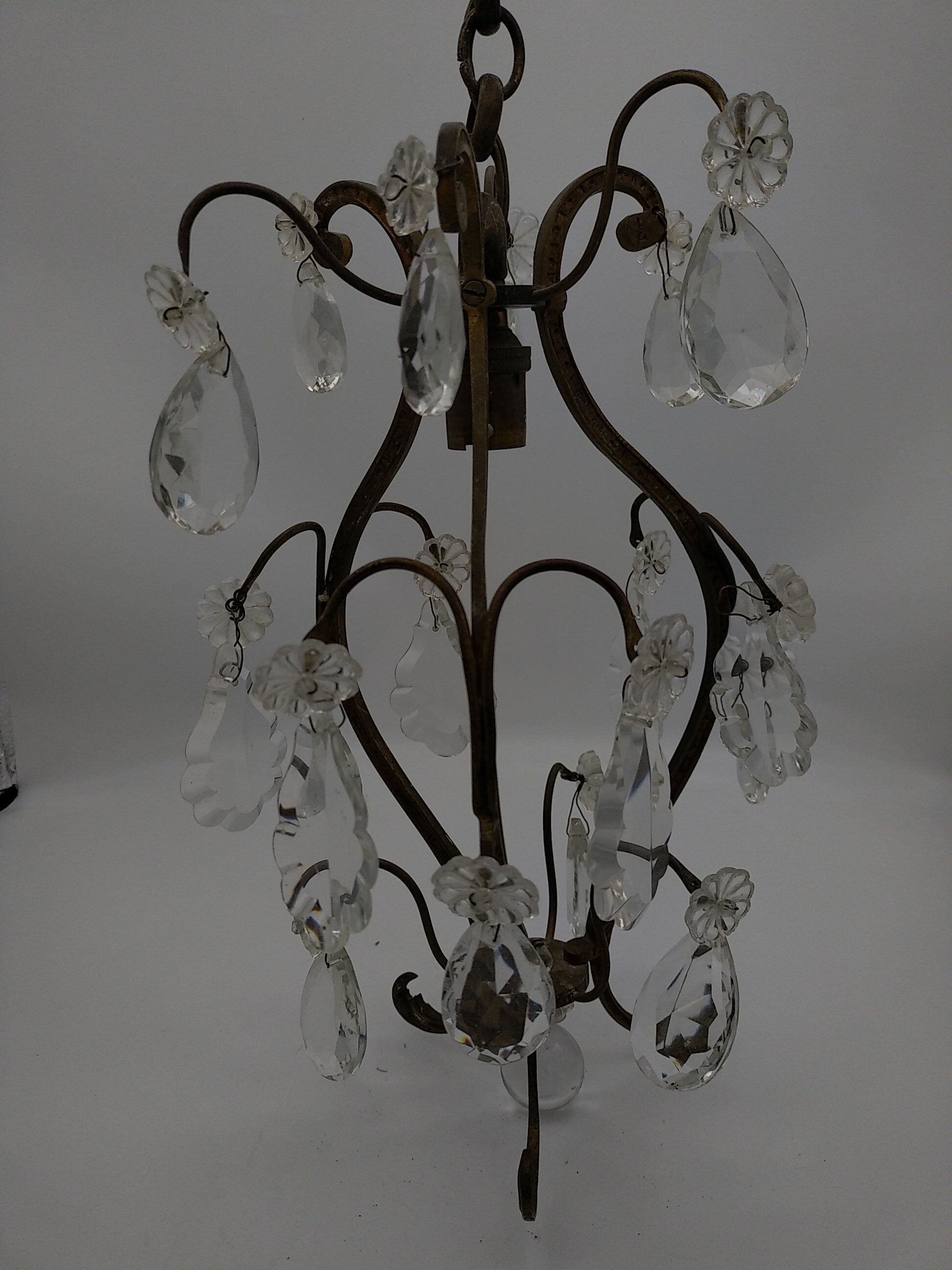 Suspension, pampilles flowers and drops, brass, 1 fire
