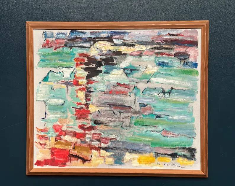 Swedish Oil on Canvas“Abstract Composition” by Klas Engman– Vintage &Framed