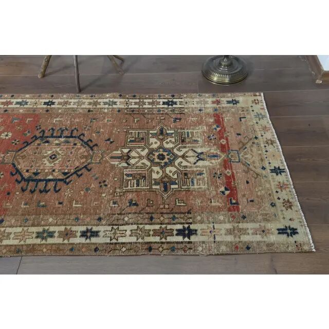 1970s Vintage Persian Handmade Wool Cotton Red Runner Rug 88x329