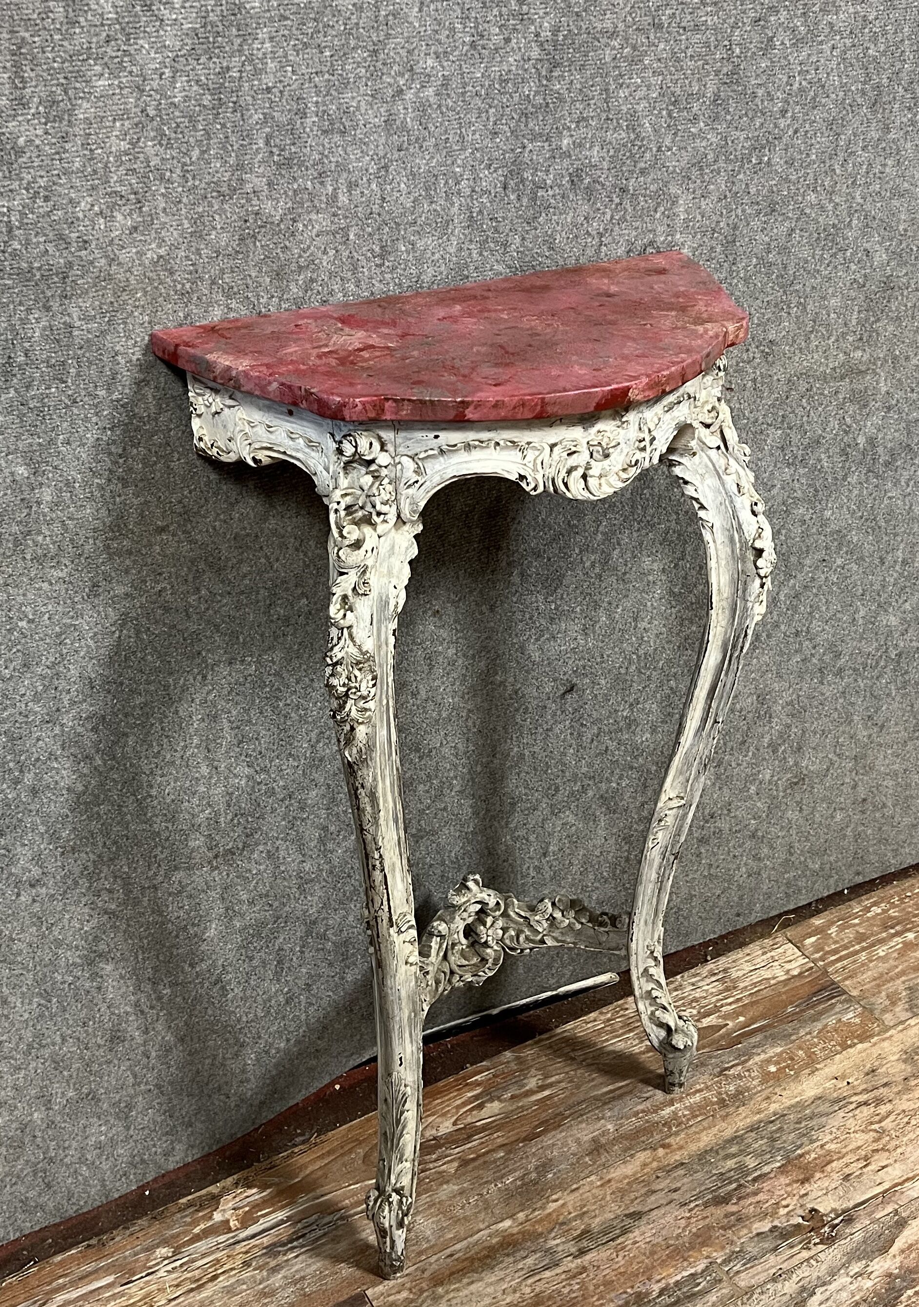 Console d'apparat Louis XV Rocaille en bois laqué vers 1850