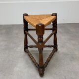 Tripod stool straw and turned wood