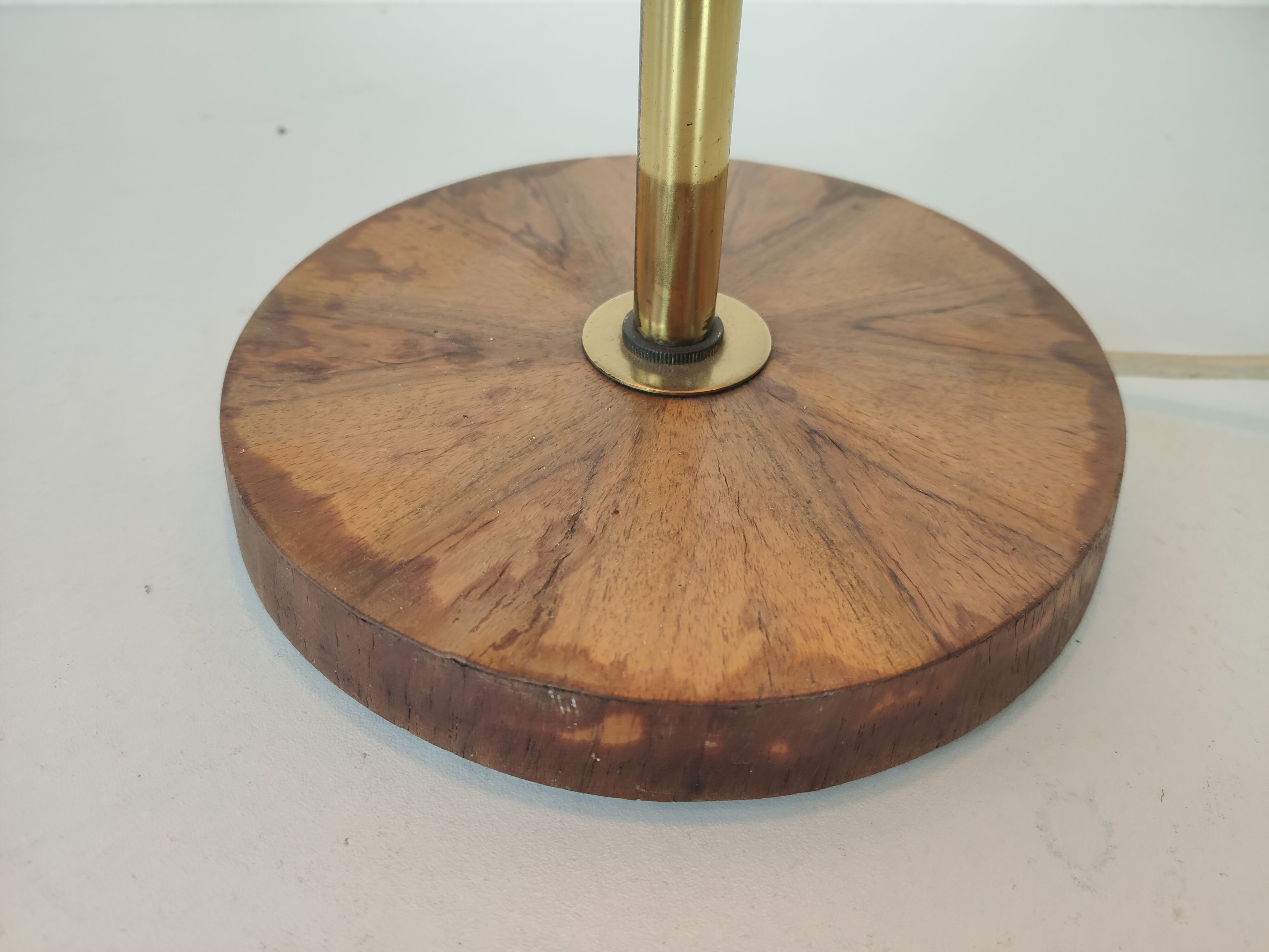 vintage brass and walnut lamp, 60s