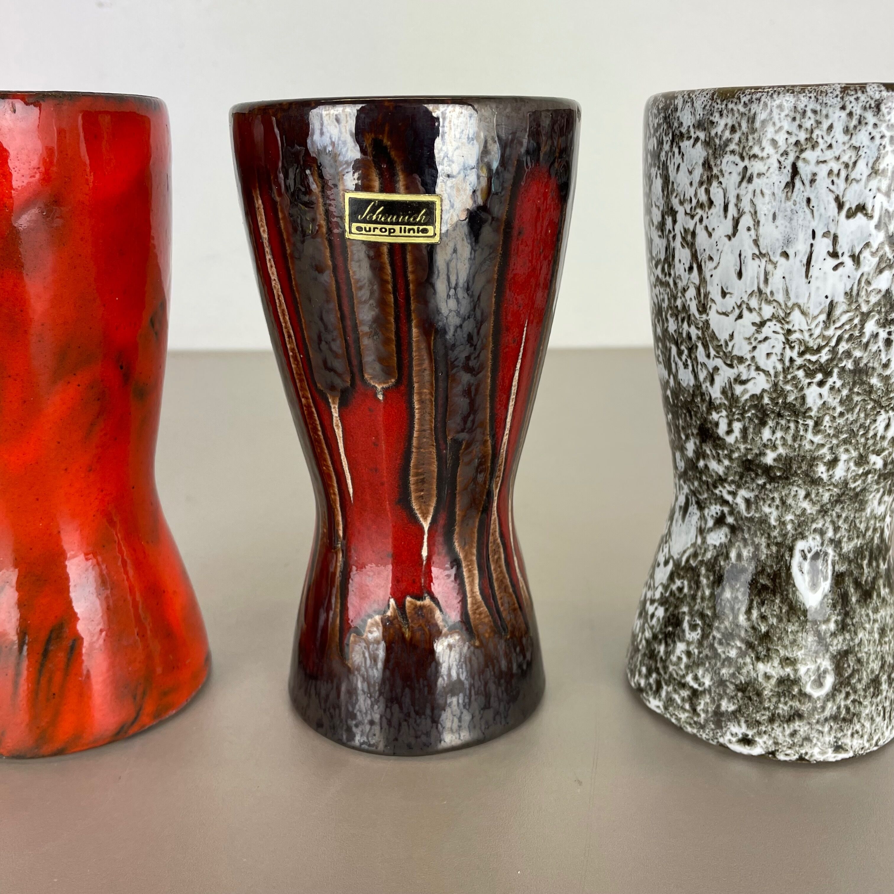 Set of three Vintage Pottery Fat Lava Vases Made by Scheurich, Germany, 1970s