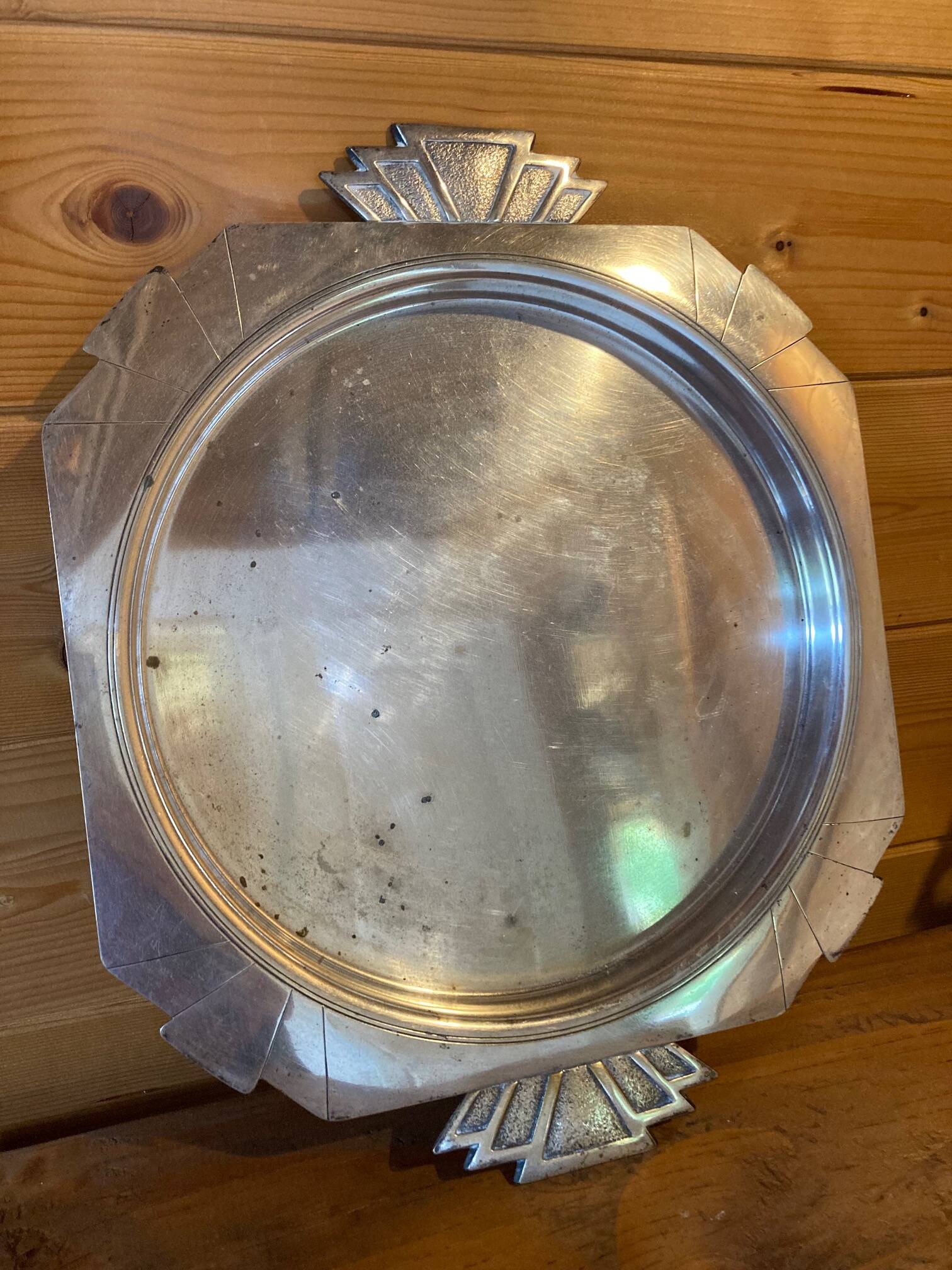 Elegant Art Deco silver-plated metal serving tray, double hallmarked