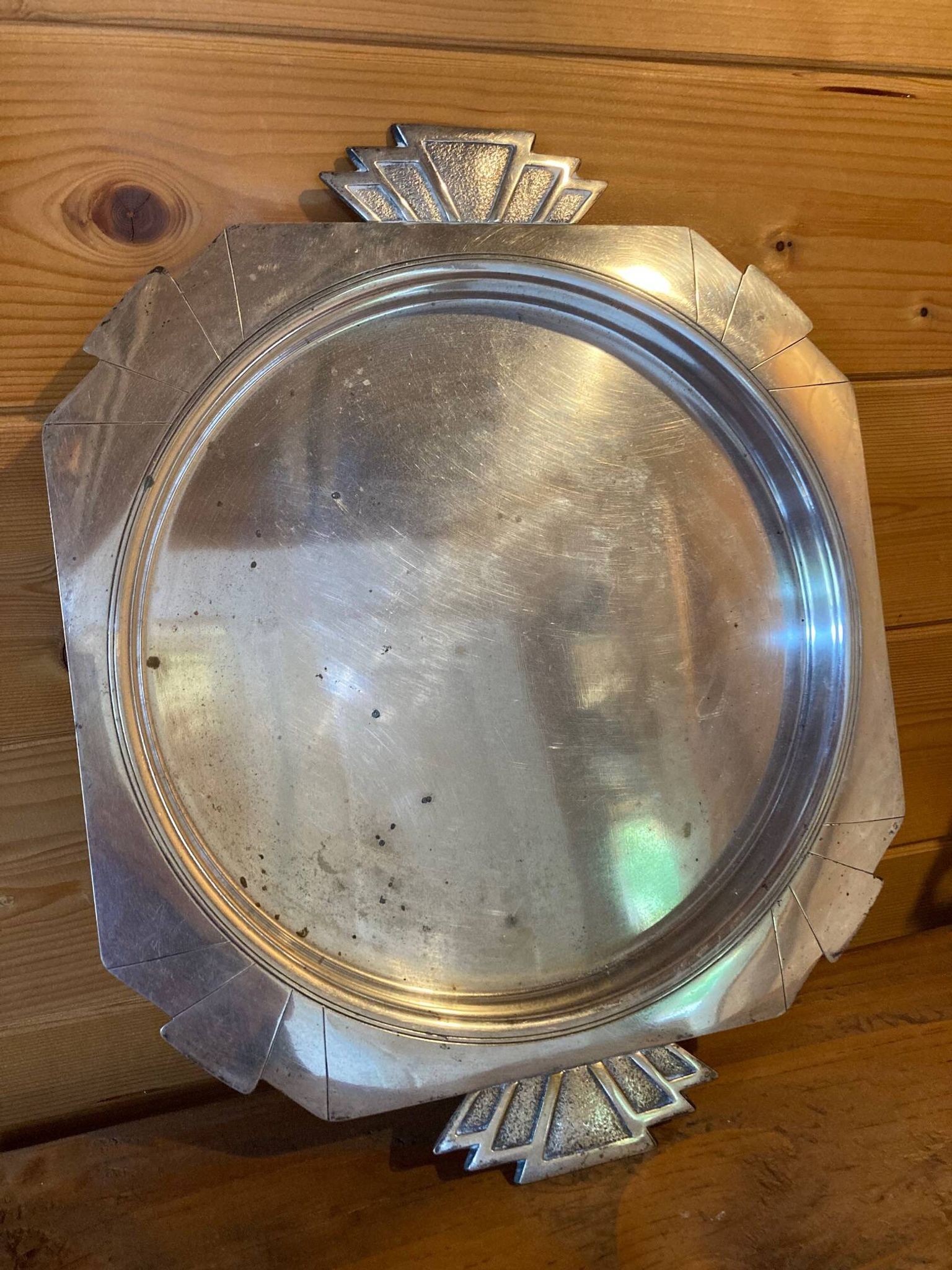 Elegant Art Deco silver-plated metal serving tray, double hallmarked