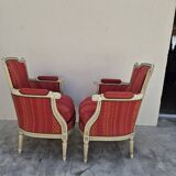 Pair of Louis XVI style bergère armchairs, antique.