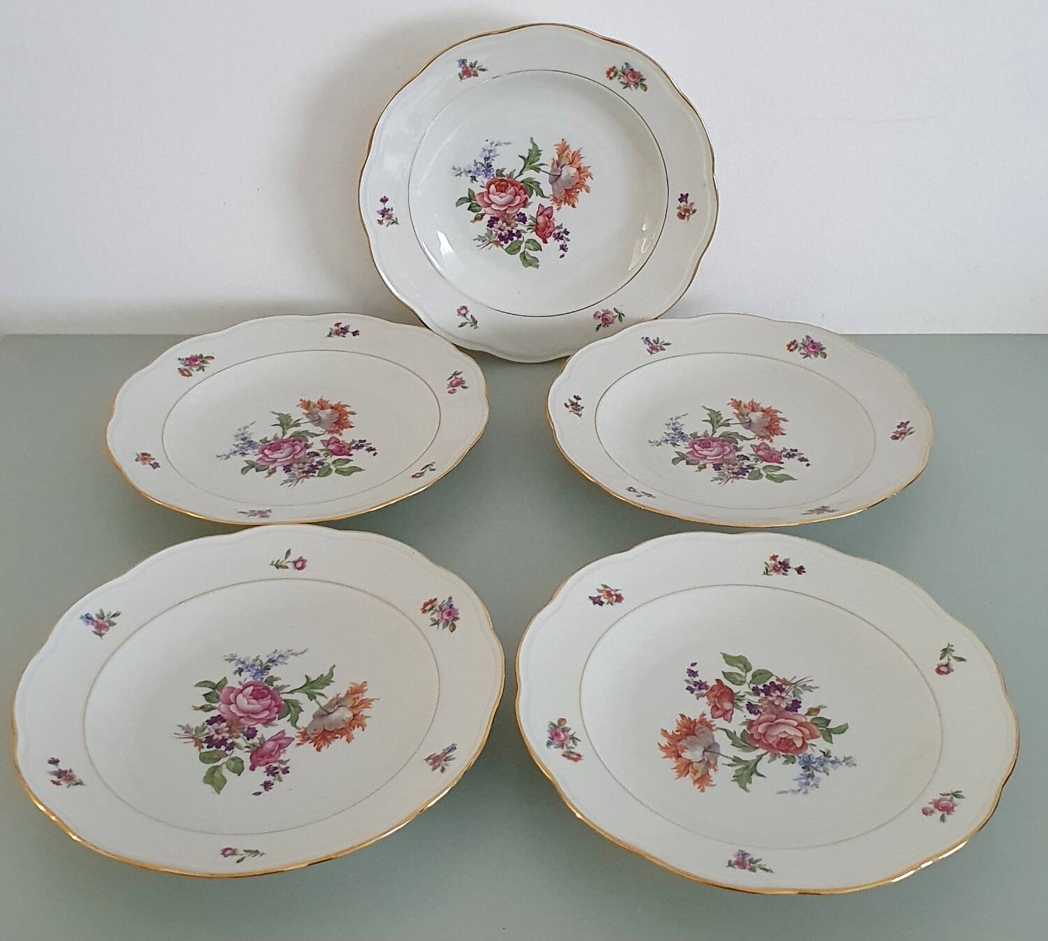 Set of 5 Limoges enameled porcelain plates