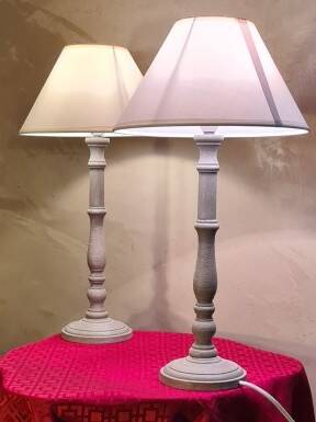 pair of taupe patinated wood lamps in classic Scandinavian style 48x25
