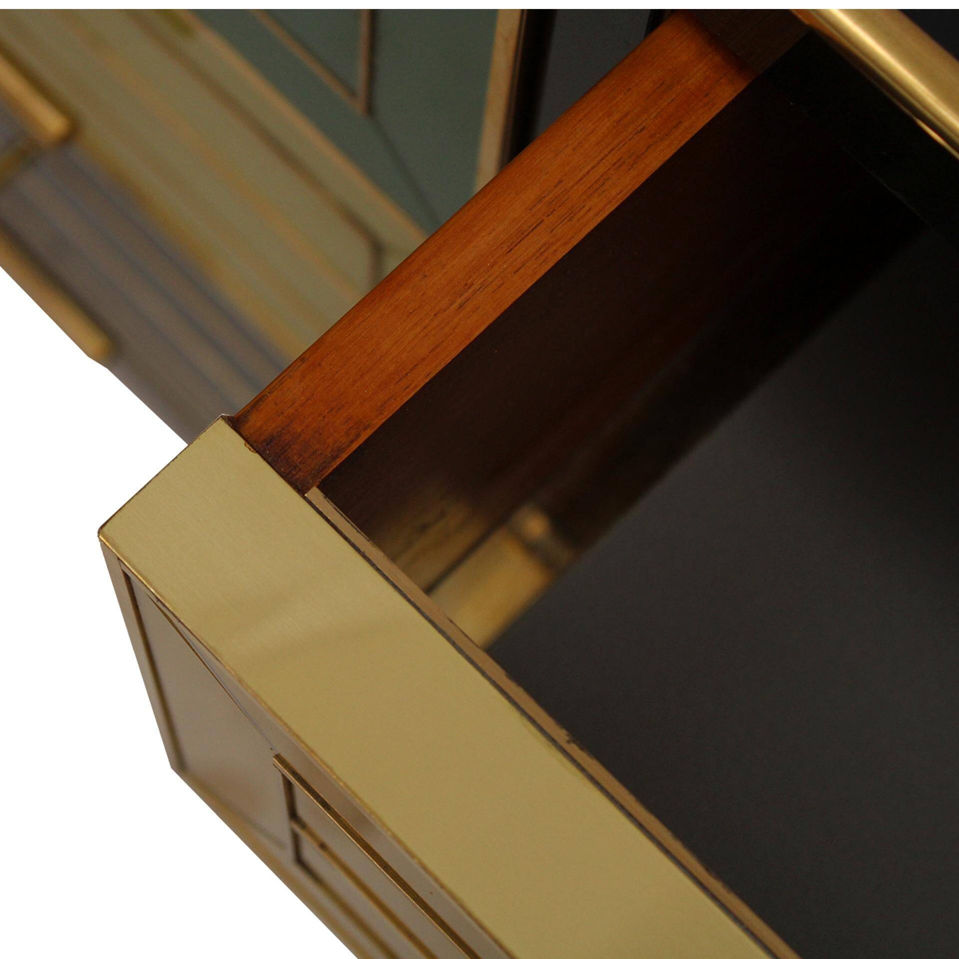 Italain Sideboard Made Of Solid Wood And Covered With Colored Glass 1950S