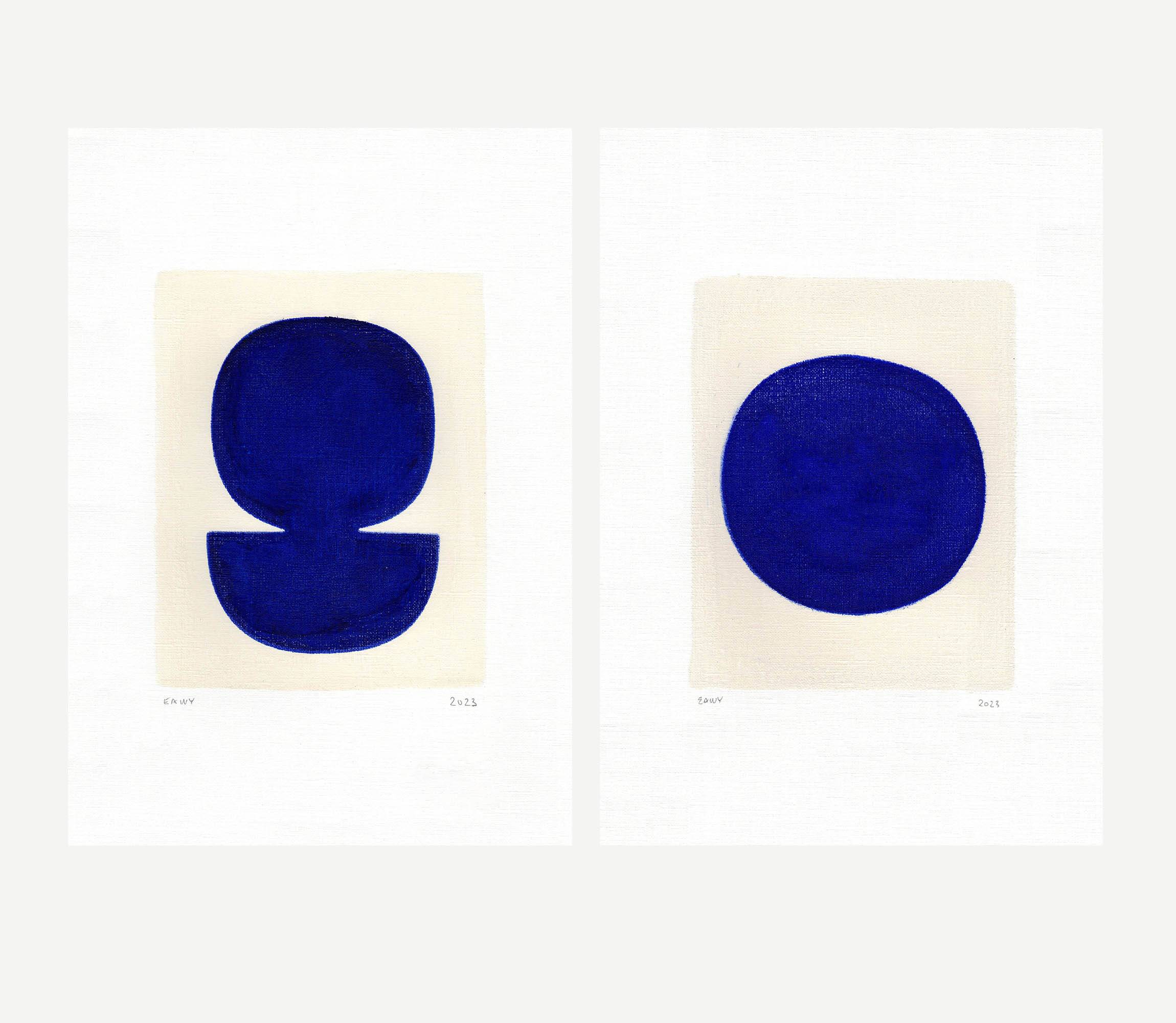 Painting duo on paper - zoé and neo - majorelle blue - signed Eawy