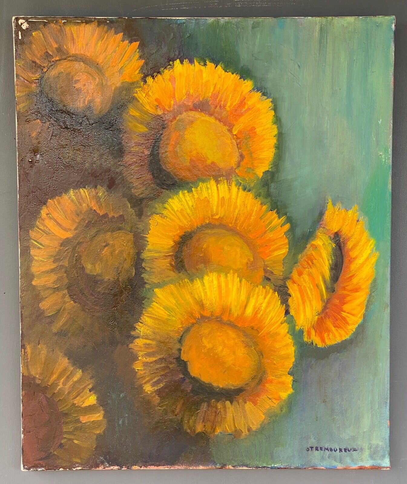 Oil on canvas by o tremoureux tournesols XXeme still life