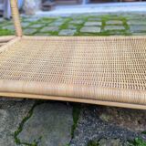 Vintage Rattan and Wicker Coffee Table - Glass Top - Bohemian Style